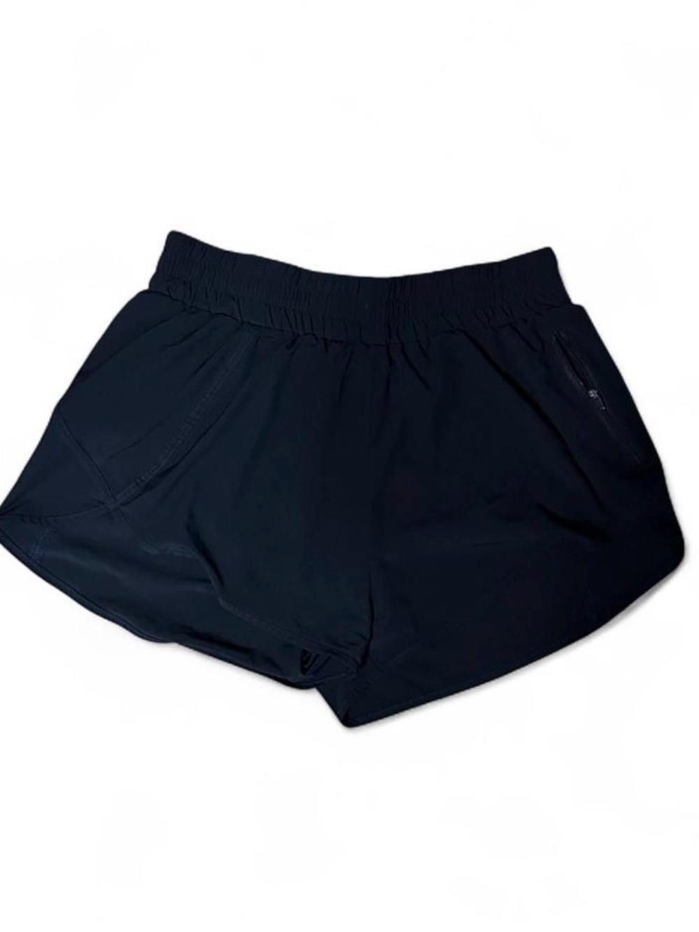 Navy blue running shorts with built-in liner and pockets. Size: L